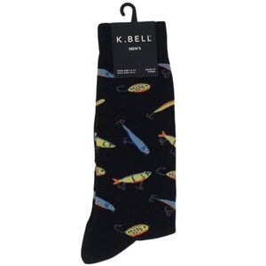 Men's Black Fishing Lure Socks - Novelty Fish Pattern- K.BELL 🧦🧦